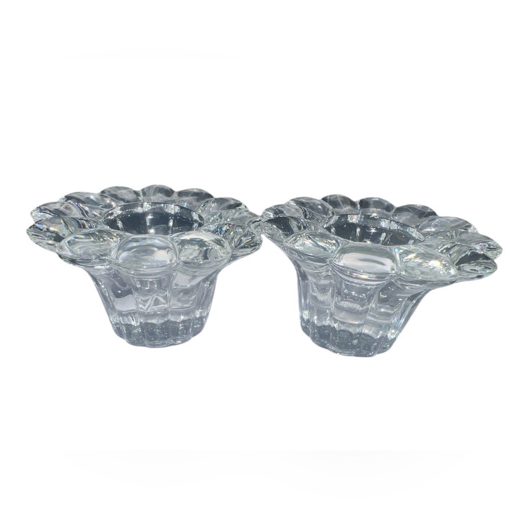 Vintage KIG Indonesia Glass Flower Candle Holders - Set of 2